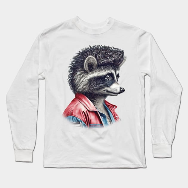 80s Raccoon With Mullet Long Sleeve T-Shirt by DankFutura